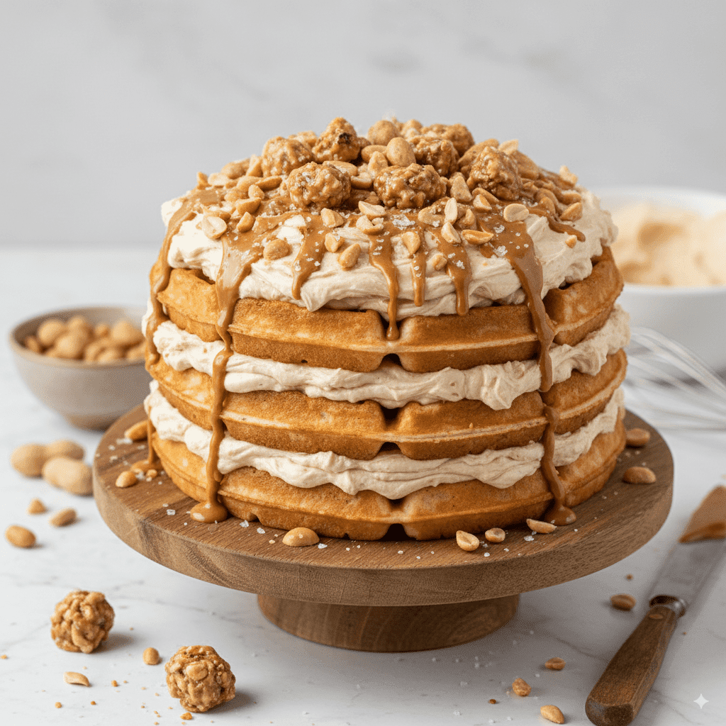 peanut buttercream waffle cake